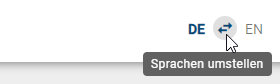 Der Screenshot zeigt die Abkürzungen der Inhalts- und Alternativsprache in der rechten oberen Ecke.