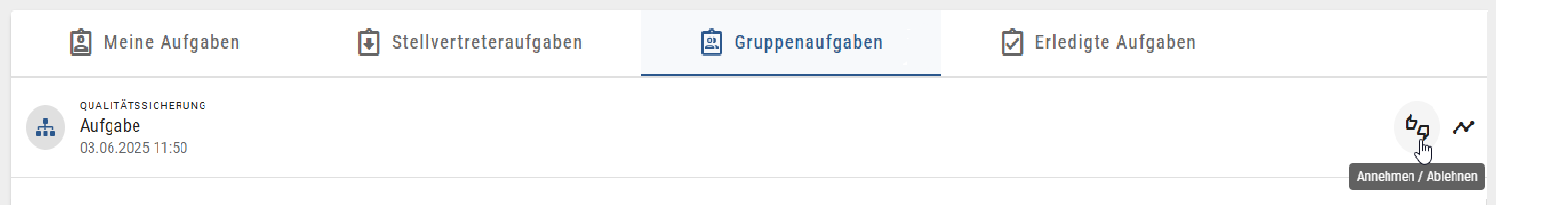 Der Screenshot demonstriert das Übernehmen einer Gruppenaufgabe.