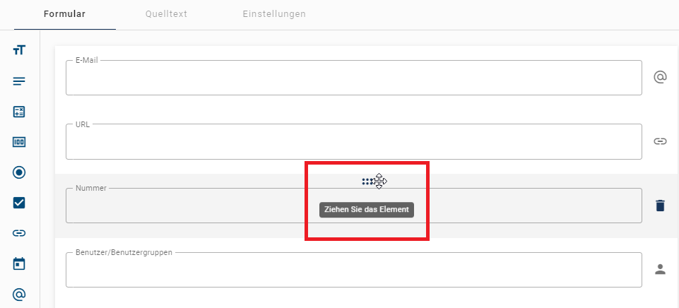 Hier ist ein Formularfeld, dessen Position neu in der Liste bestimmt wird, dargestellt.